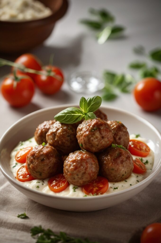 Healthy Cottage Cheese Meatballs with Burst Cherry Tomatoes