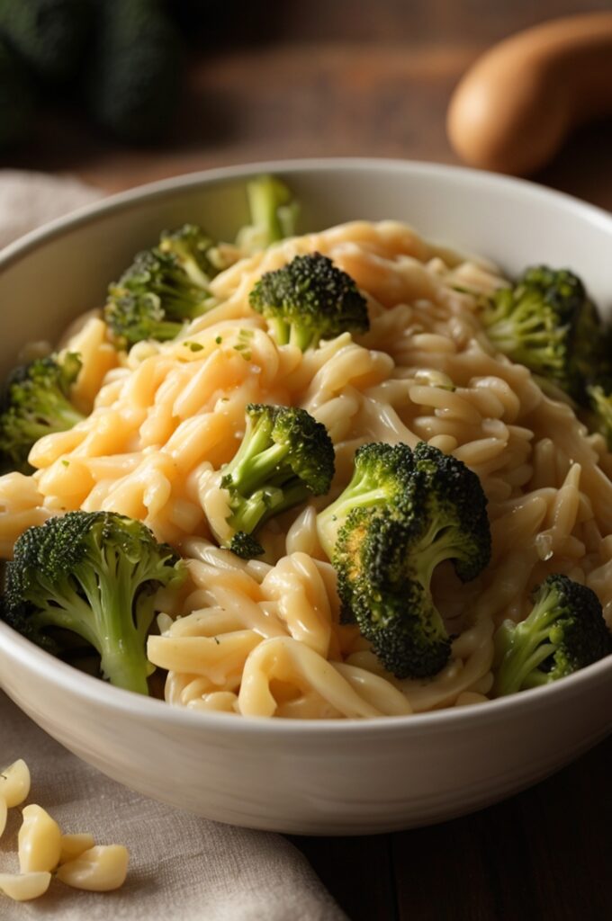 Easy Creamy Broccoli Cheddar Orzo Recipe
