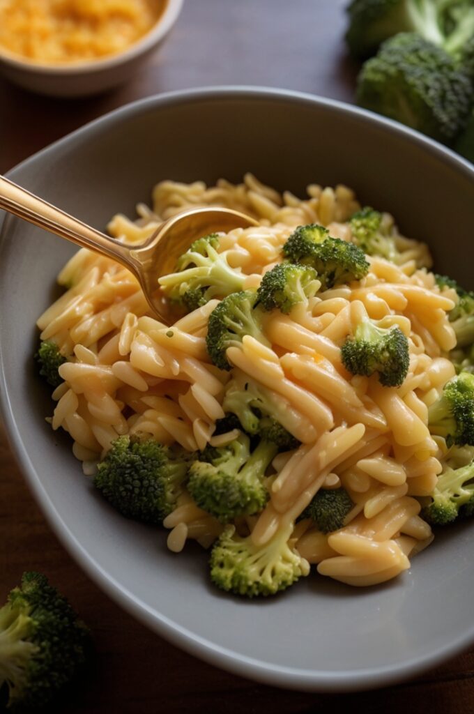 Easy Creamy Broccoli Cheddar Orzo Recipe