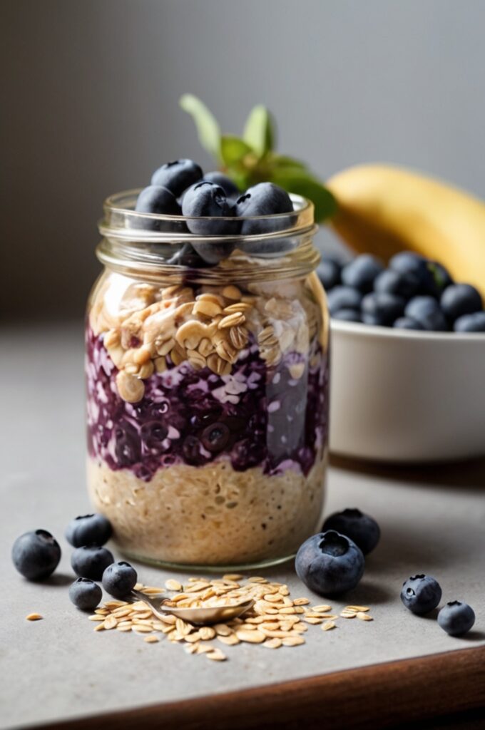 Creamy Blueberry Overnight Oats with Peanut Butter