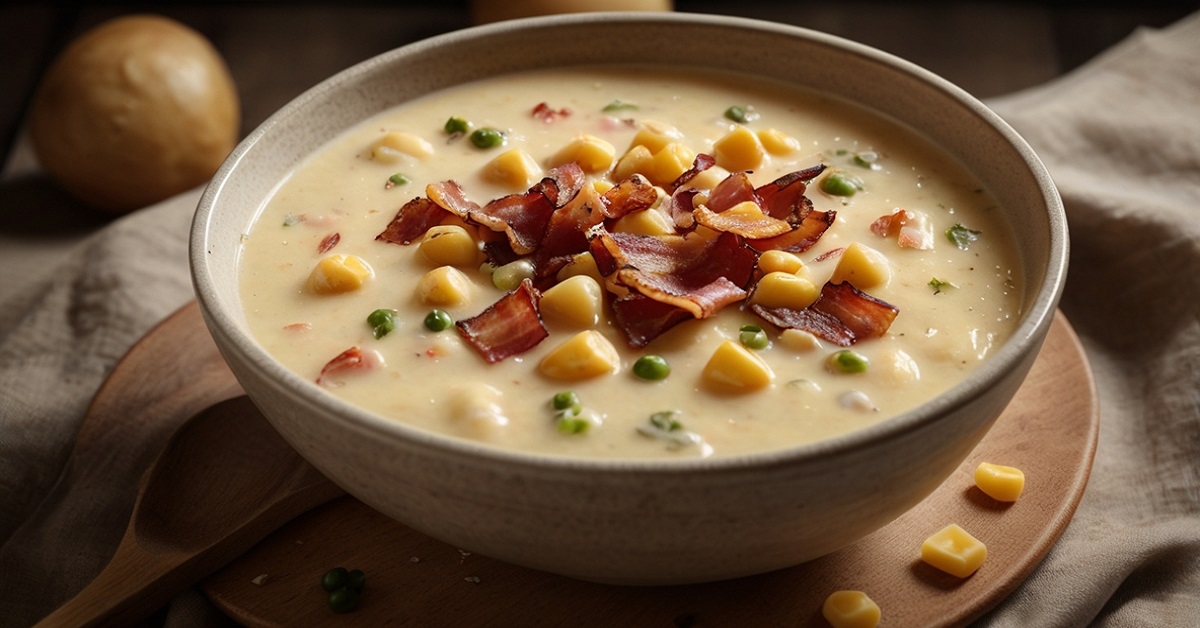 Read more about the article Creamy Loaded Cheesy Bacon Corn Potato Chowder Recipe