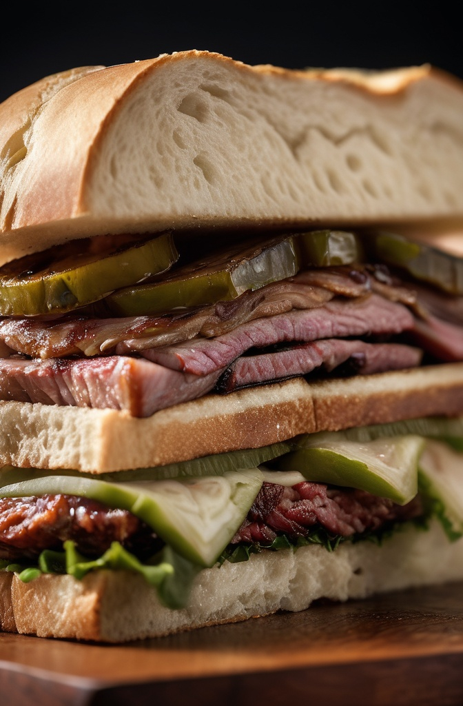Sandwich with Juicy Meat and Tangy Pickles Recipe