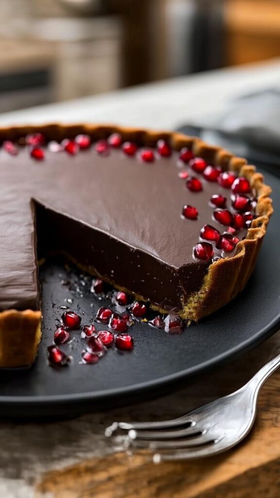 Decadent Salted Dark Chocolate Pomegranate Tart