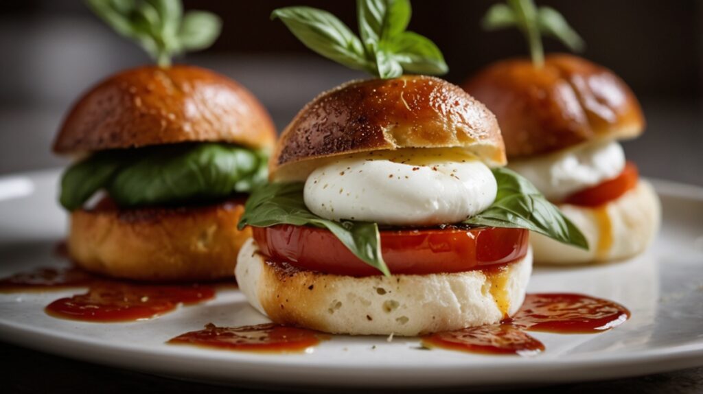 Delicious Roasted Caprese Burrata Sliders
