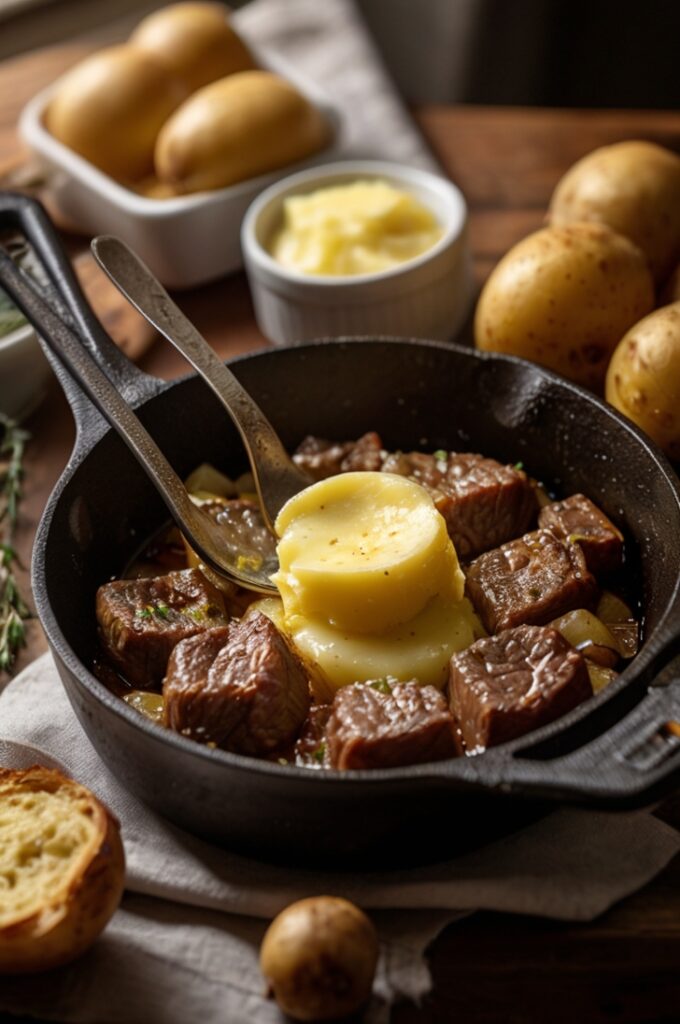 Garlic Butter Beef Bites with Potatoes