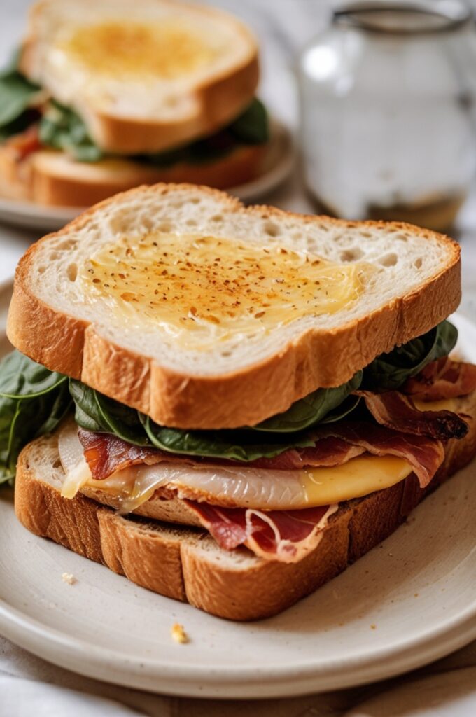 Turkey Melt Sandwich with Crispy Cheddar and Bacon