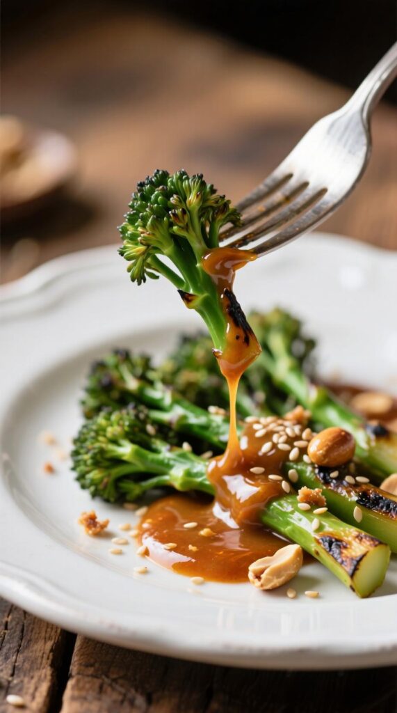 Spicy Peanut Sauce Roasted Broccolini