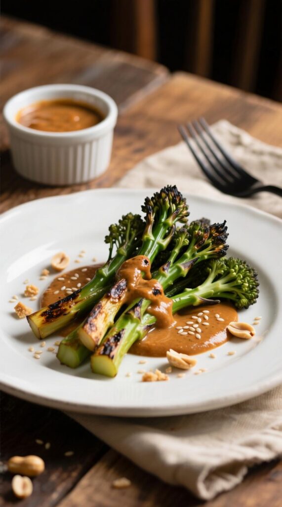 Spicy Peanut Sauce Roasted Broccolini