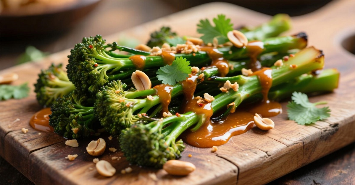 Read more about the article Easy Spicy Peanut Sauce Roasted Broccolini Recipe