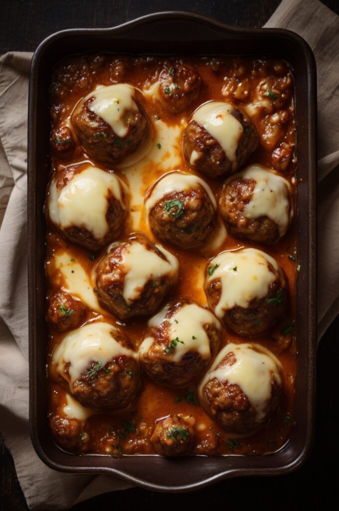 Savory French Onion Baked Meatballs with Cheese Delight 
