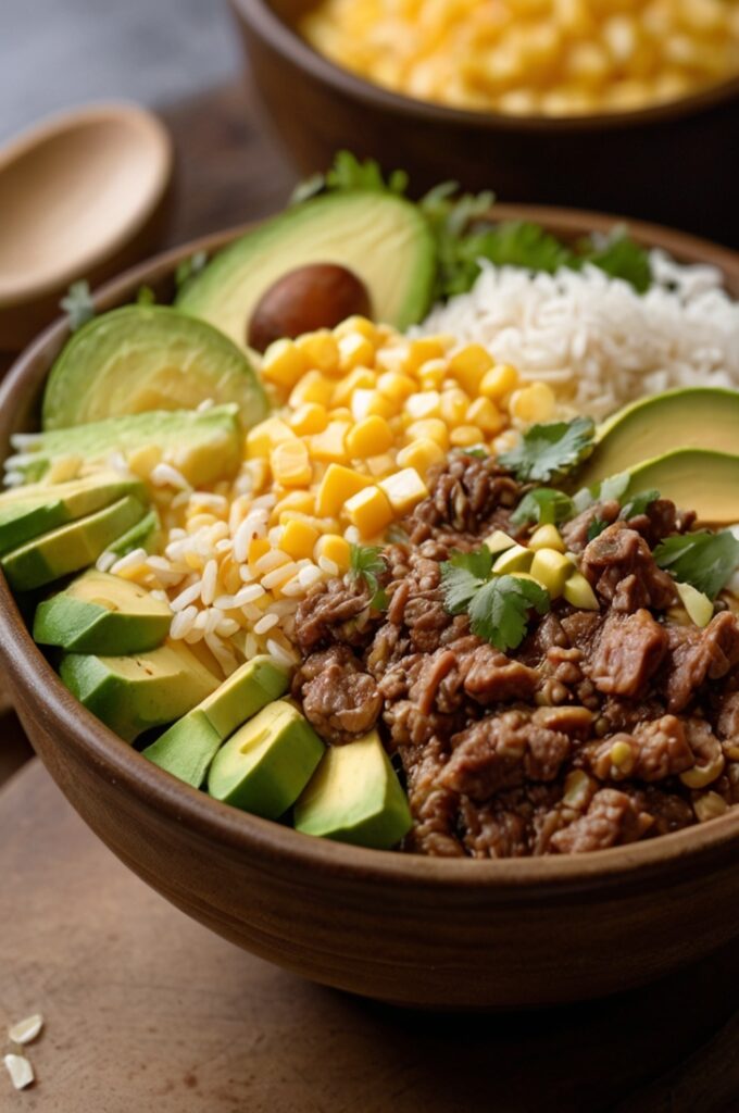 Protein Beef Burrito Bowls with Flavorful Brown Rice